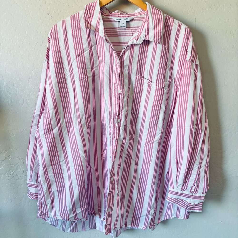 Old Navy “the boyfriend” shirt Pink and White Striped Shirt XL - Picture 2 of 9